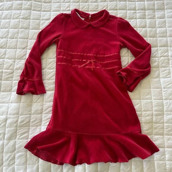 TALBOTS KIDS Girls Dress 6 Red Velvet Satin Trim Bell Sleeve Holiday Christmas - Picture 1 of 13